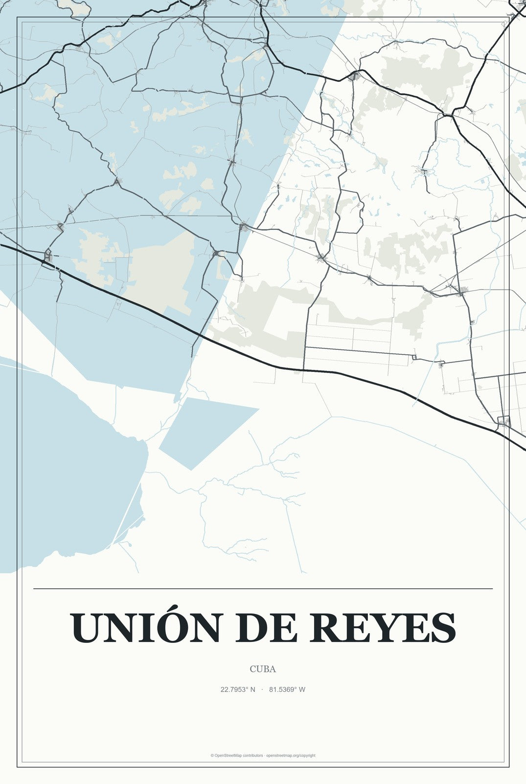 Unión de Reyes, Cuba City Map Aluminum Sign in Gallery Air style