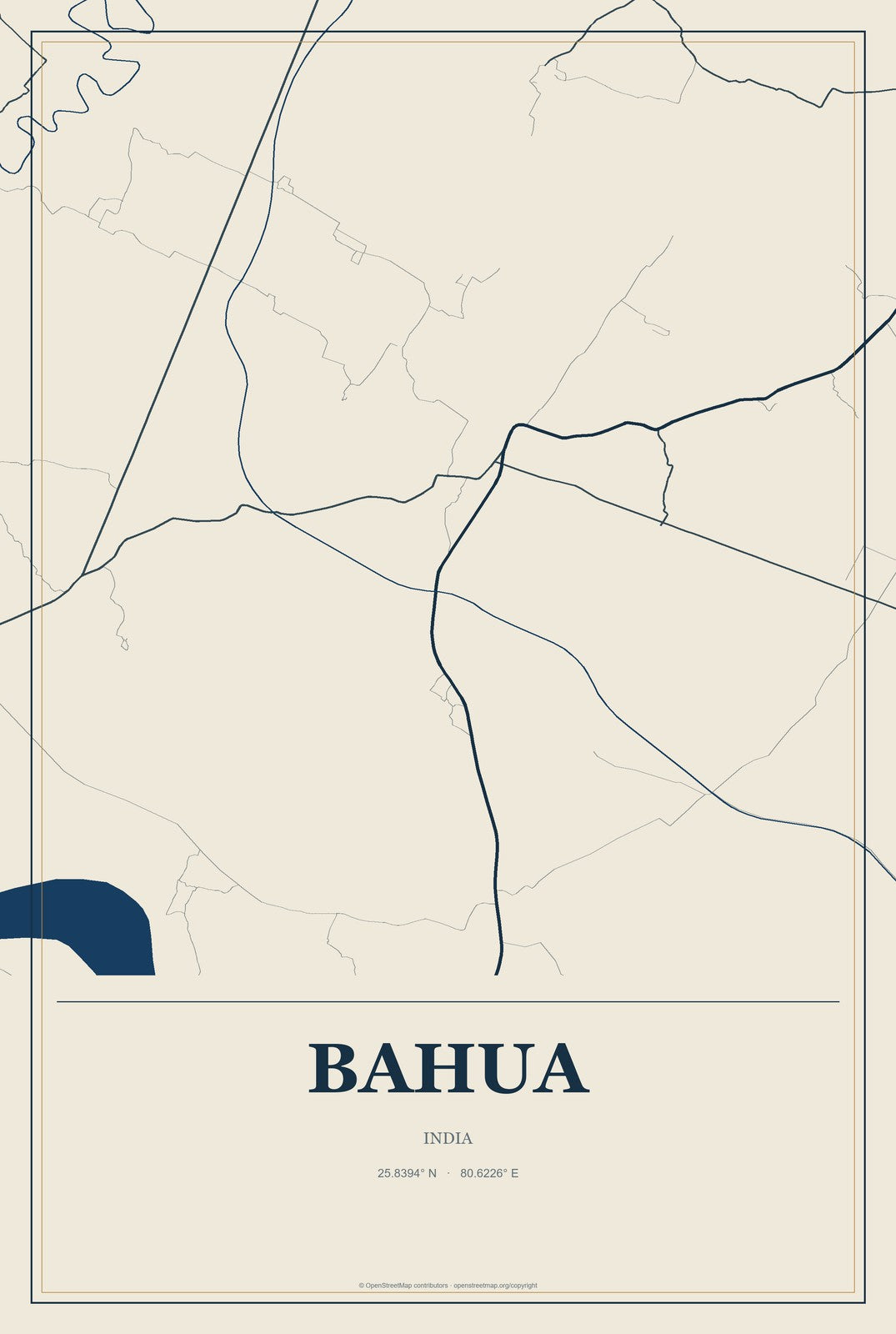 Bahua, India City Map Aluminum Sign in Coastal Cutout style