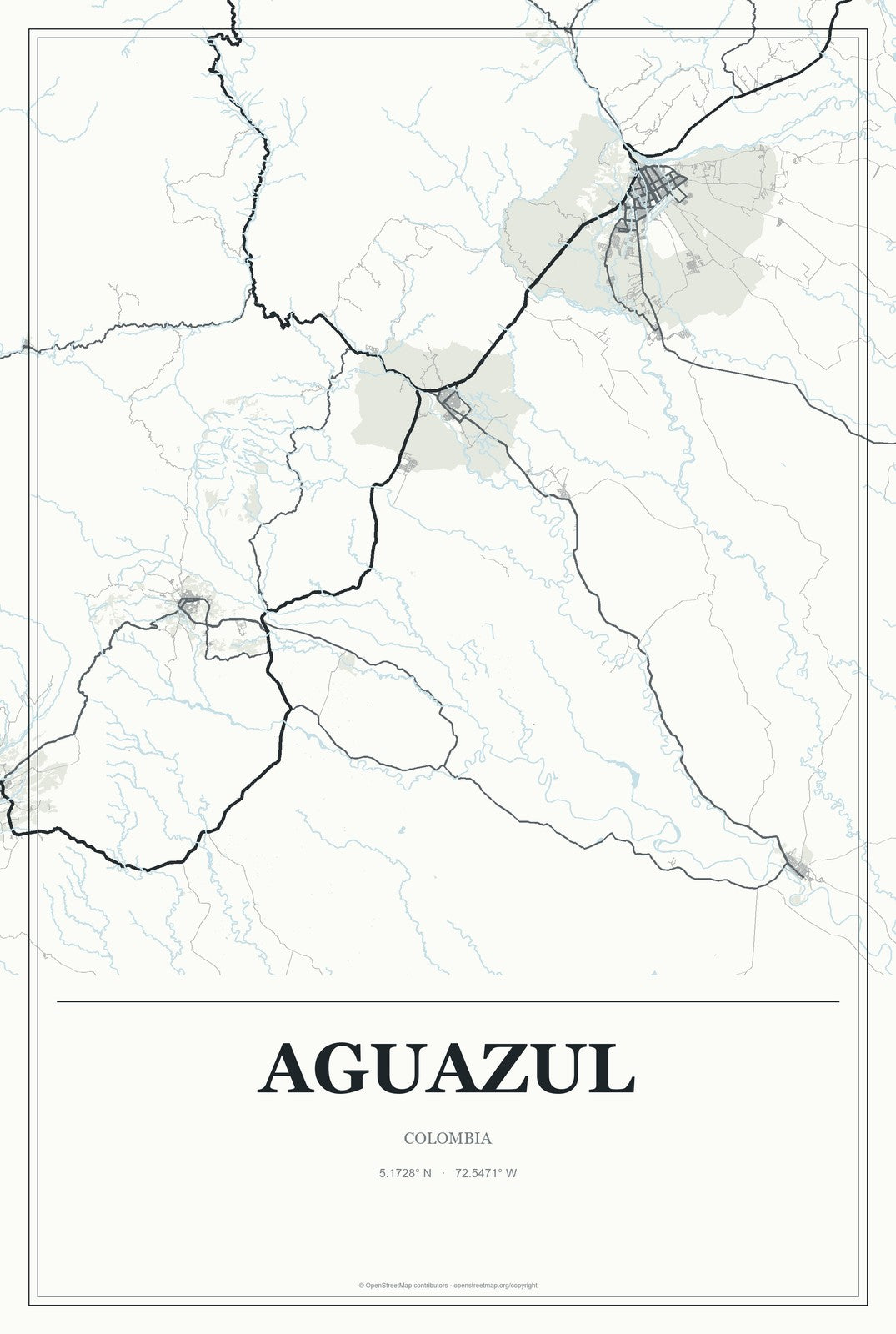 Aguazul, Colombia City Map Aluminum Sign in Gallery Air style