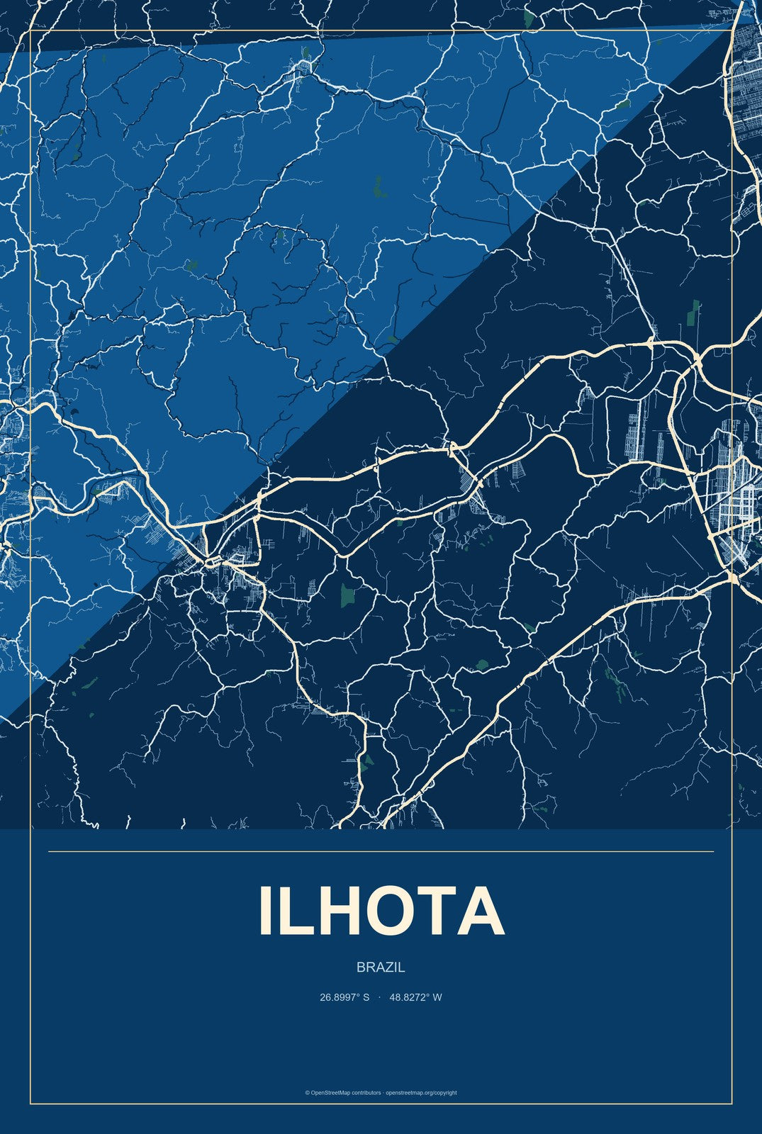 Ilhota, Brazil City Map Aluminum Sign in Harbor Cobalt style