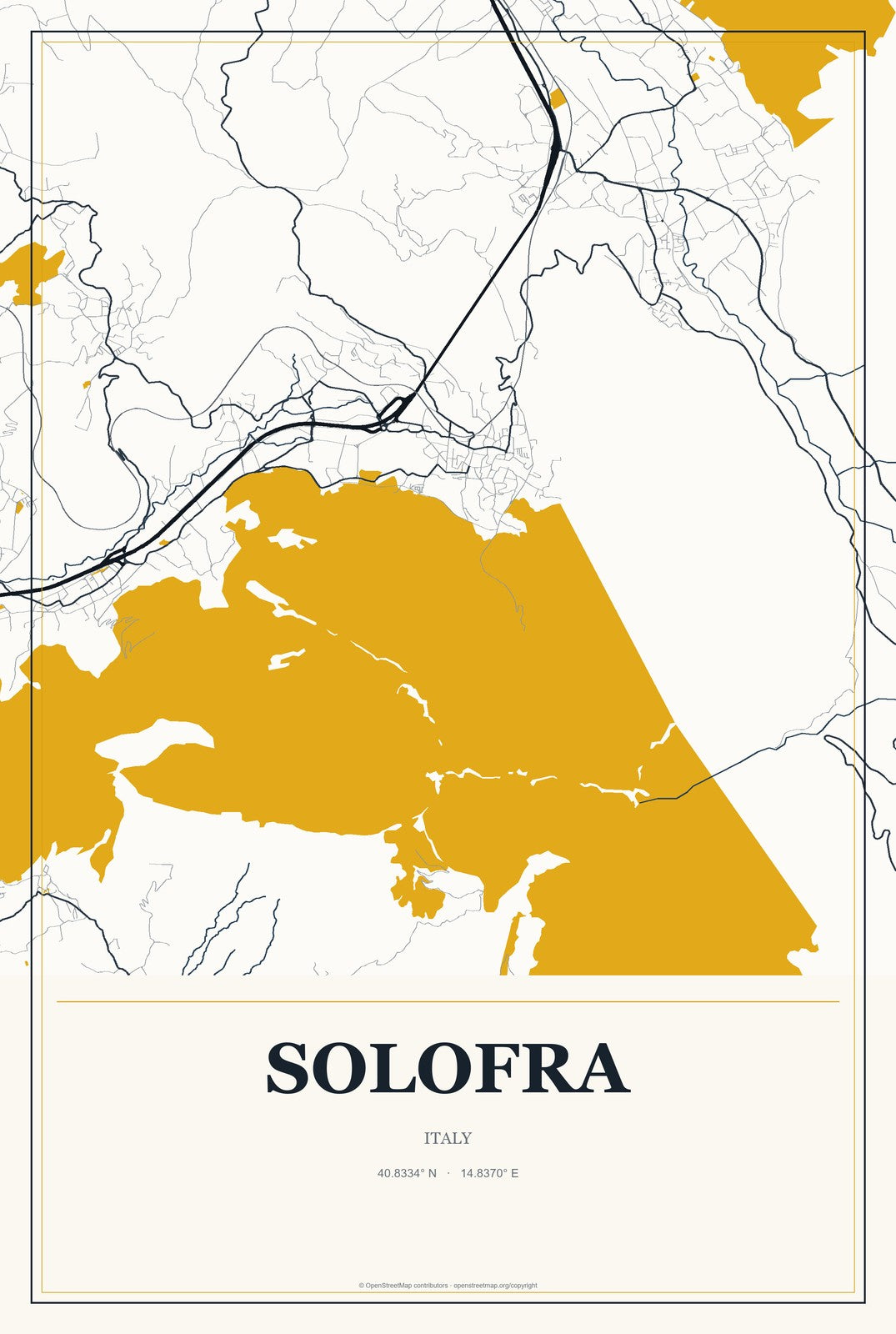 Solofra, Italy City Map Aluminum Sign in Citrine Modern style