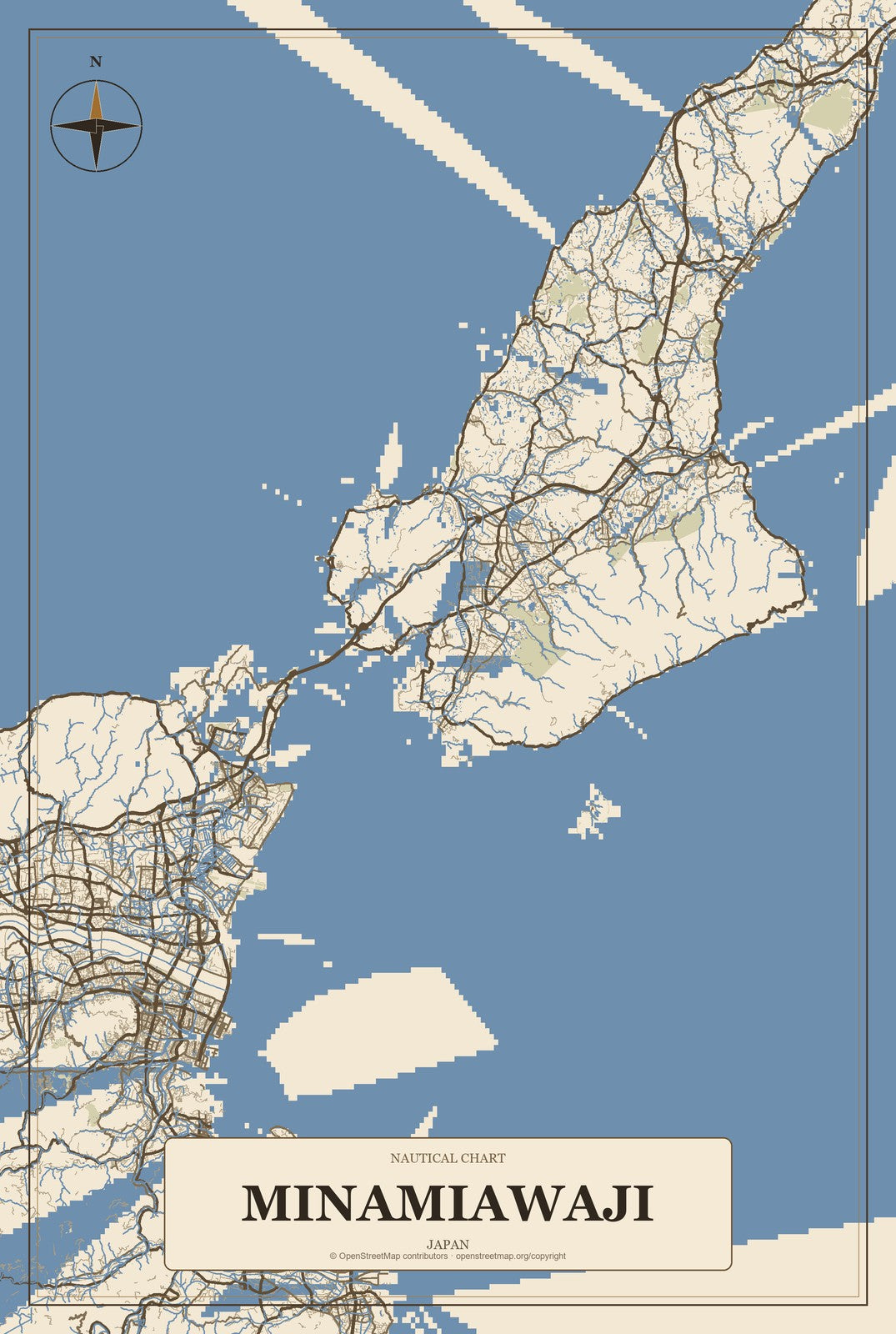 Minamiawaji, Japan City Map Aluminum Sign in Heritage Nautical style
