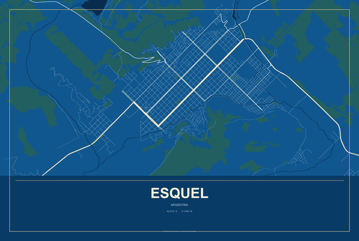 Esquel, Argentina City Map Aluminum Sign in Harbor Cobalt style