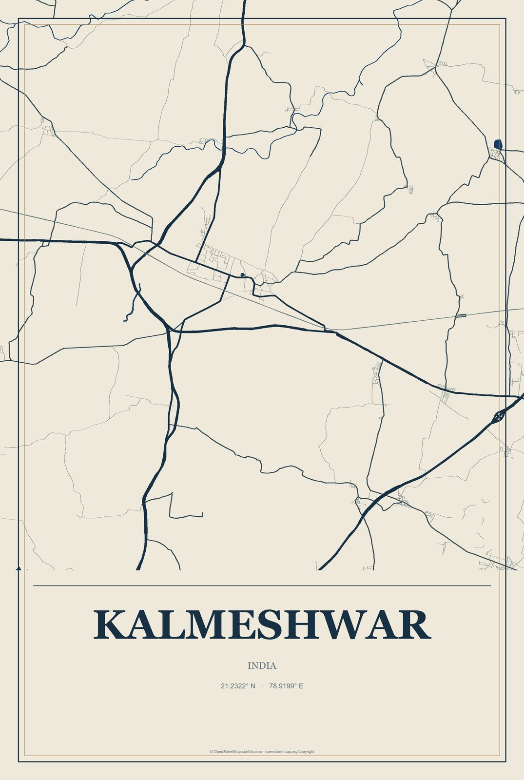 Kalmeshwar, India City Map Aluminum Sign in Coastal Cutout style