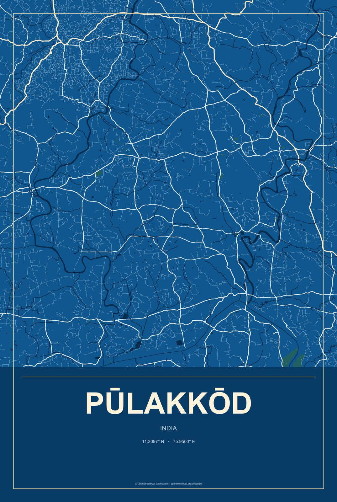 Pūlakkōd, India City Map Aluminum Sign in Harbor Cobalt style