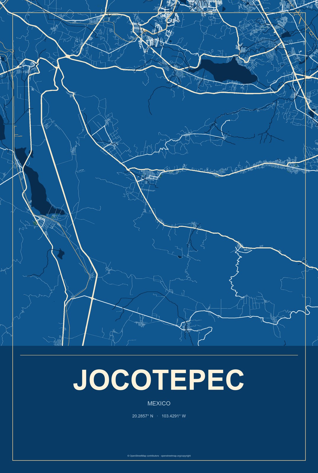 Jocotepec, Mexico City Map Aluminum Sign in Harbor Cobalt style