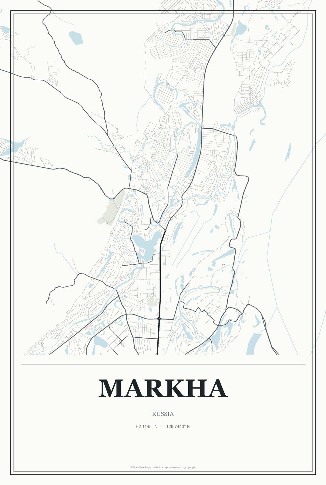 Markha, Russia City Map Aluminum Sign in Gallery Air style