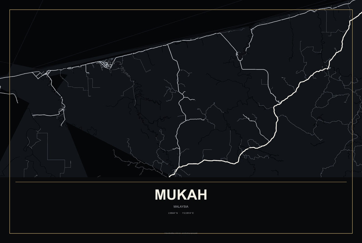 Mukah, Malaysia City Map Aluminum Sign in Metropolitan Noir style