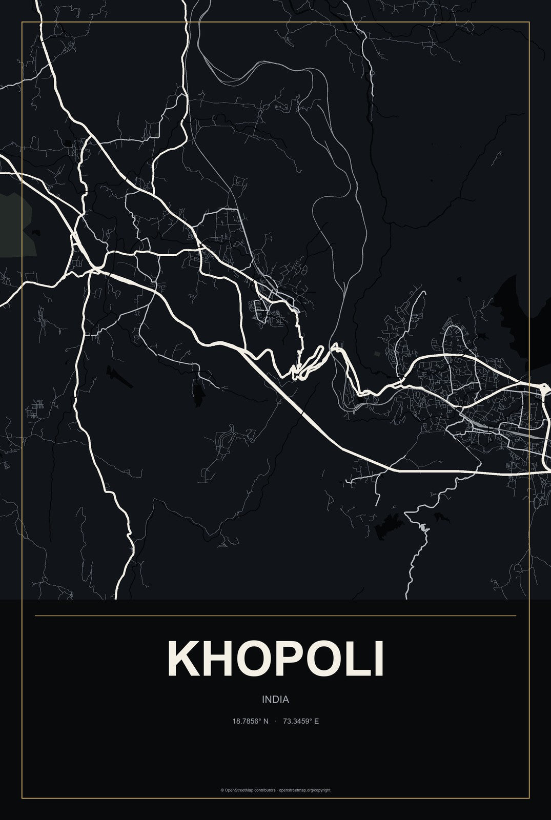 Khopoli, India City Map Aluminum Sign in Metropolitan Noir style