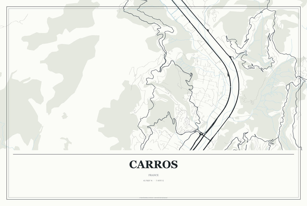 Carros, France City Map Aluminum Sign in Gallery Air style