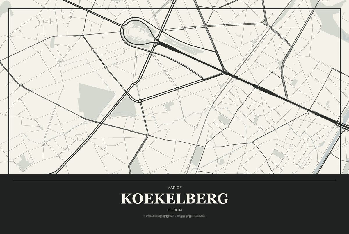 Koekelberg, Belgium City Map Aluminum Sign in Museum Plaque style
