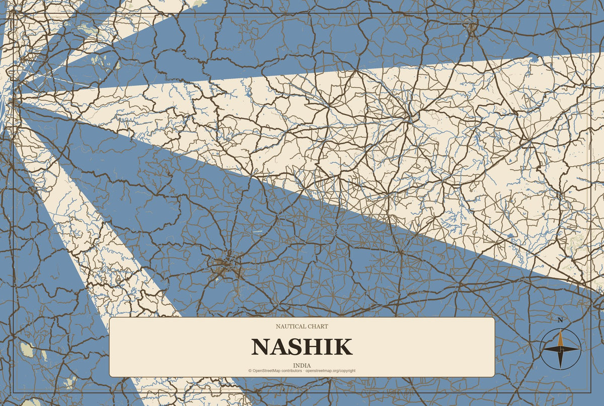 Nashik, India City Map Aluminum Sign in Heritage Nautical style