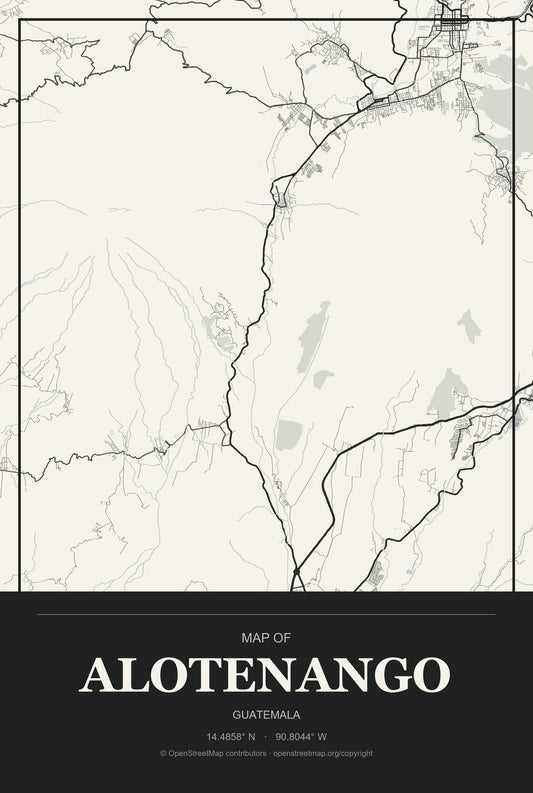 Alotenango, Guatemala City Map Aluminum Sign in Museum Plaque style