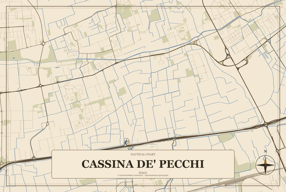 Cassina de' Pecchi, Italy City Map Aluminum Sign in Heritage Nautical style
