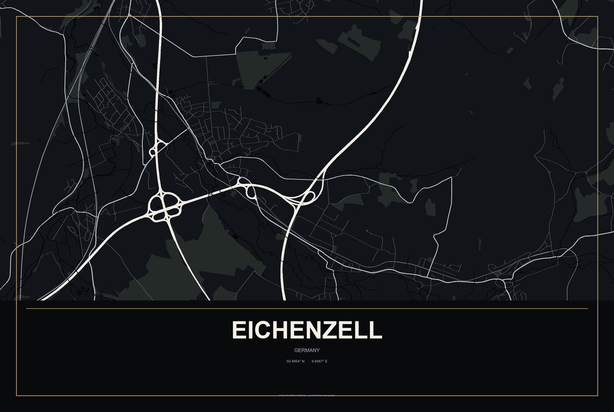 Eichenzell, Germany City Map Aluminum Sign in Metropolitan Noir style