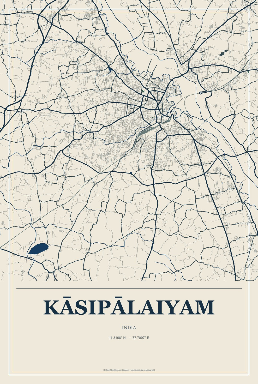Kāsipālaiyam, India City Map Aluminum Sign in Coastal Cutout style