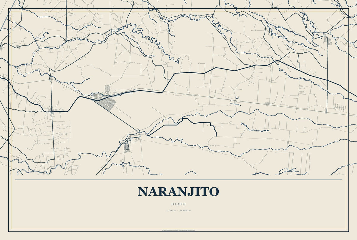 Naranjito, Ecuador City Map Aluminum Sign in Coastal Cutout style