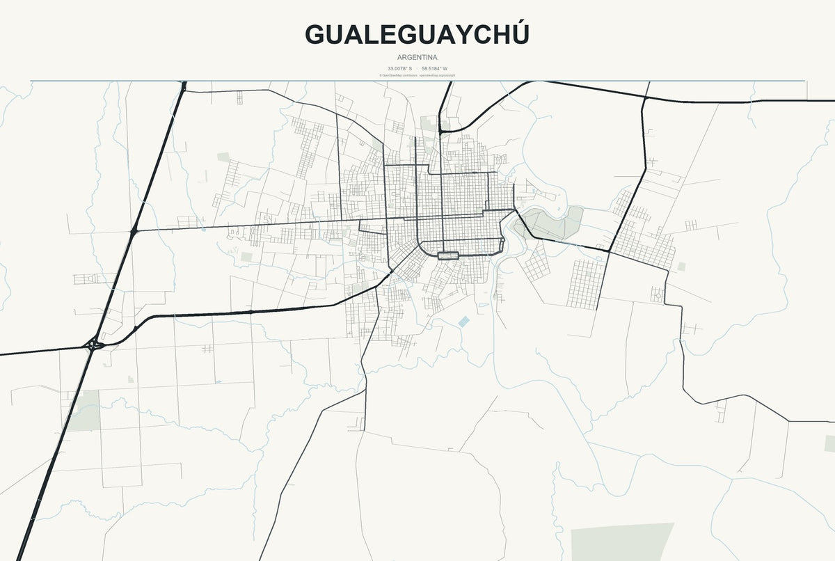 Gualeguaychú, Argentina City Map Aluminum Sign in Headline Atlas style