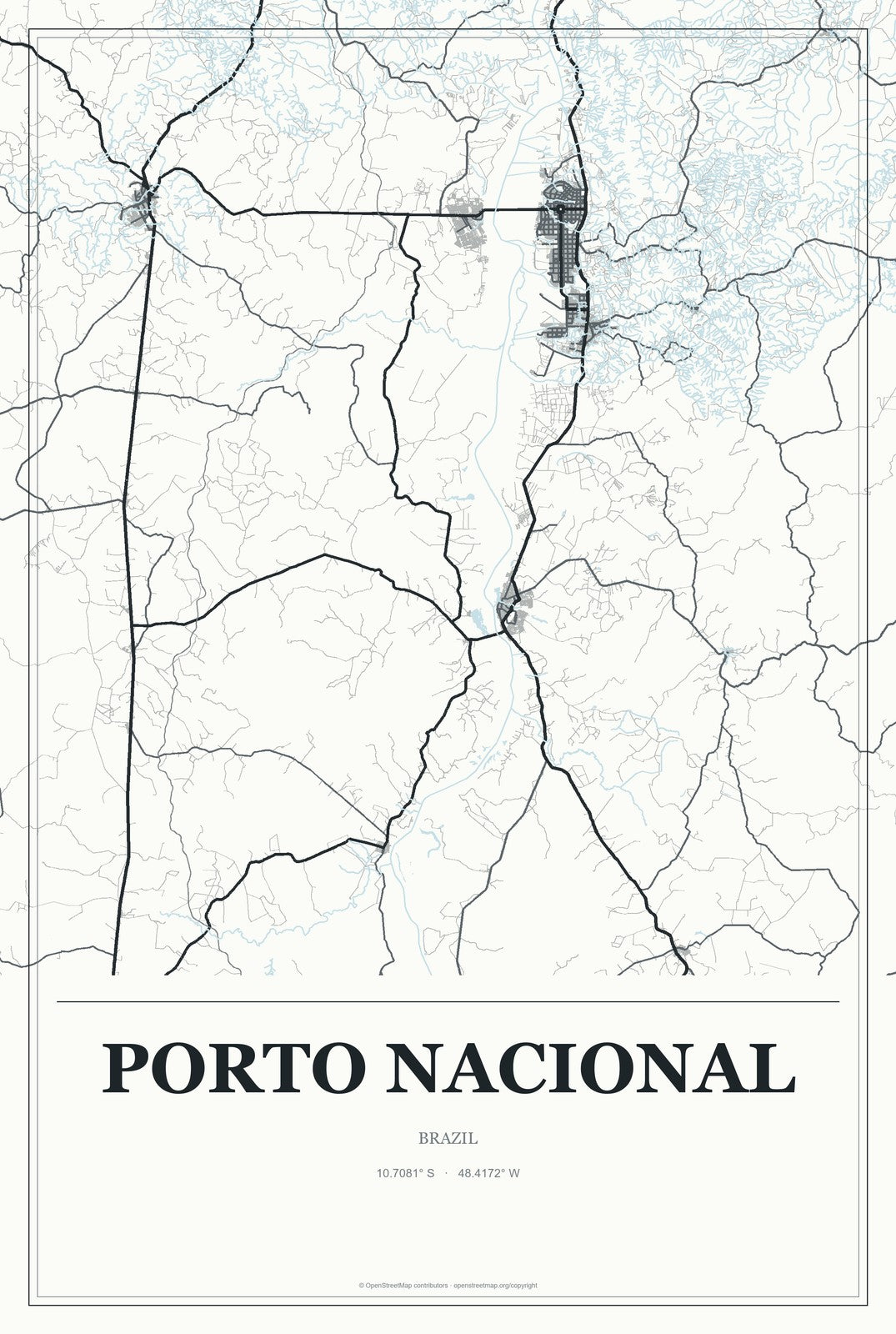 Porto Nacional, Brazil City Map Aluminum Sign in Gallery Air style