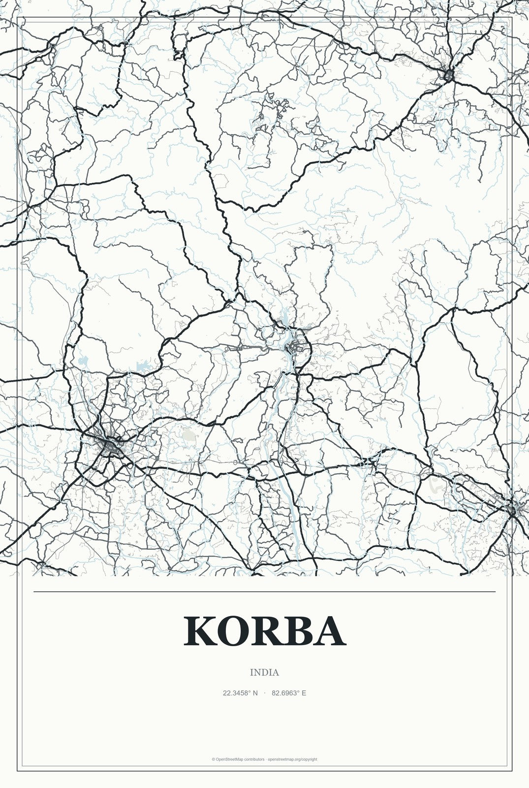 Korba, India City Map Aluminum Sign in Gallery Air style
