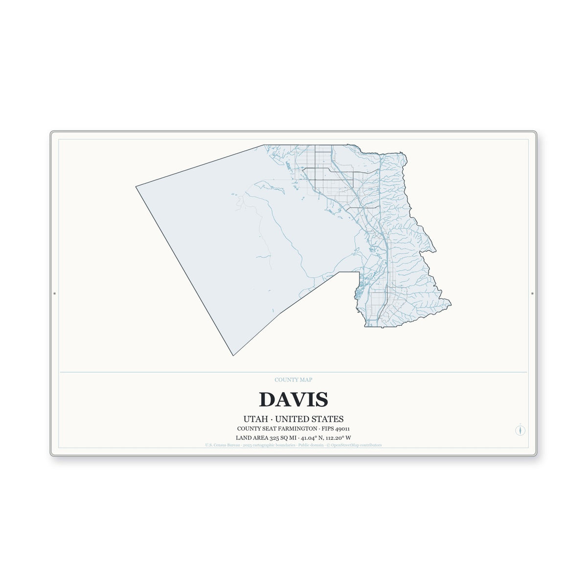Davis County, Utah Map Aluminum Sign in Gallery Air style