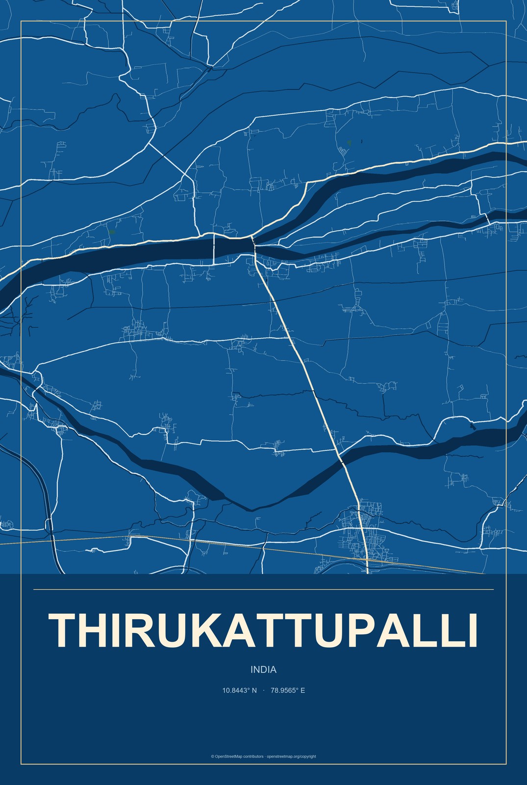 Thirukattupalli, India City Map Aluminum Sign in Harbor Cobalt style
