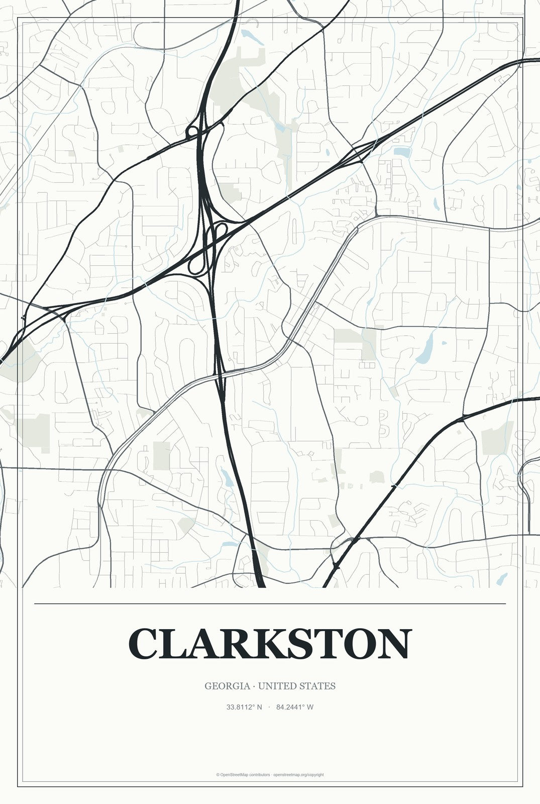 Clarkston, Georgia City Map Aluminum Sign in Gallery Air style
