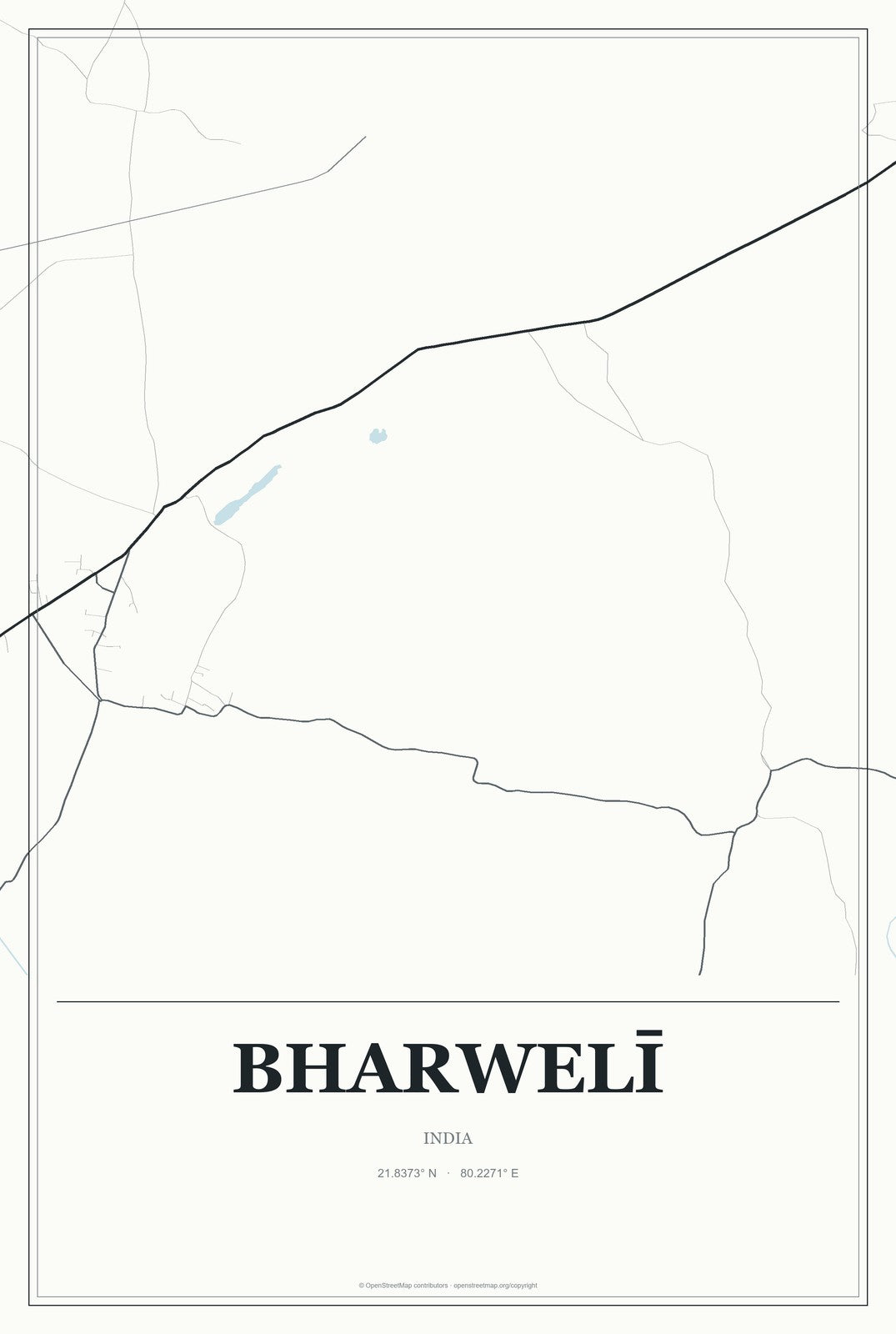 Bharwelī, India City Map Aluminum Sign in Gallery Air style