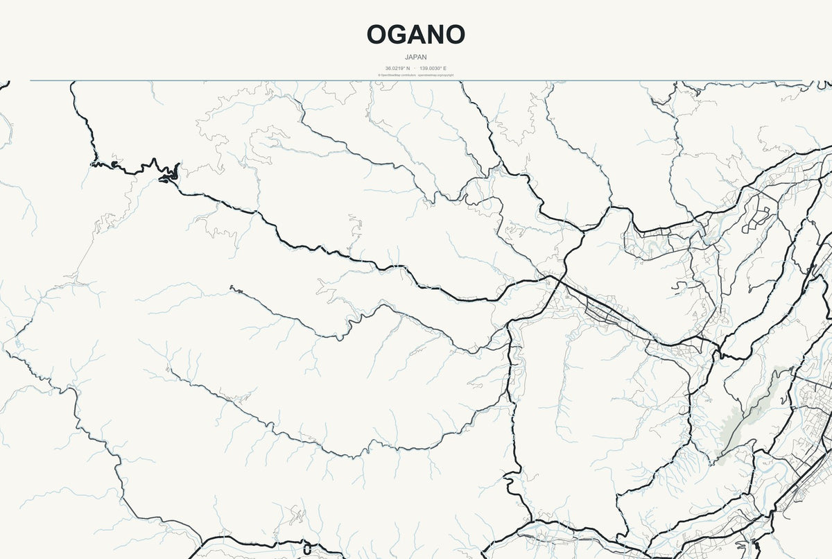 Ogano, Japan City Map Aluminum Sign in Headline Atlas style