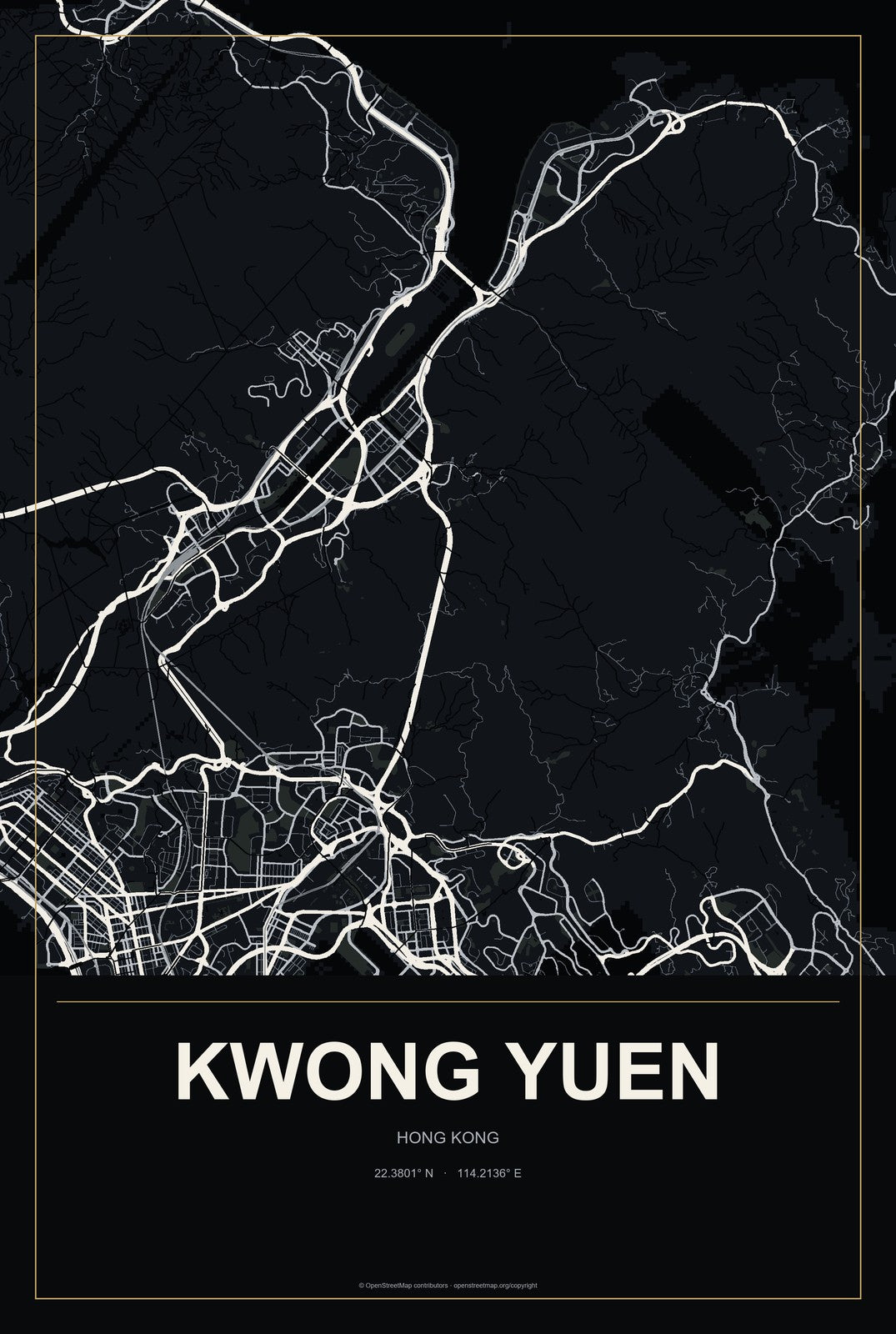 Kwong Yuen, Hong Kong City Map Aluminum Sign in Metropolitan Noir style