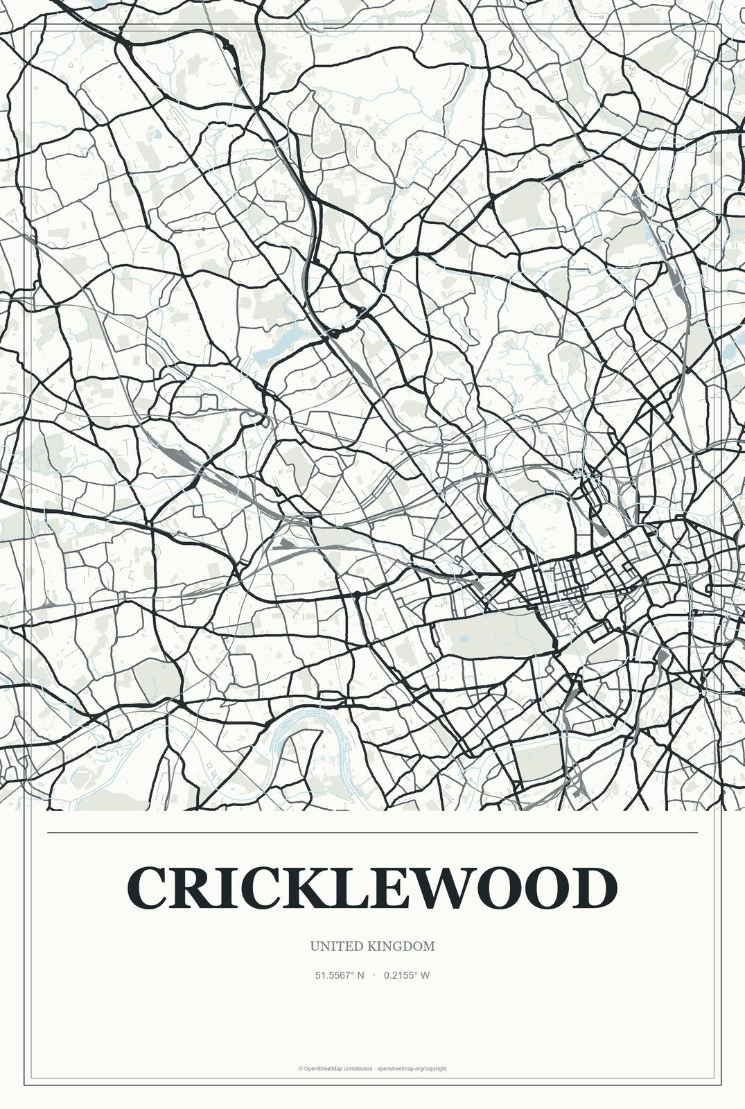 Cricklewood, United Kingdom City Map Aluminum Sign in Gallery Air style