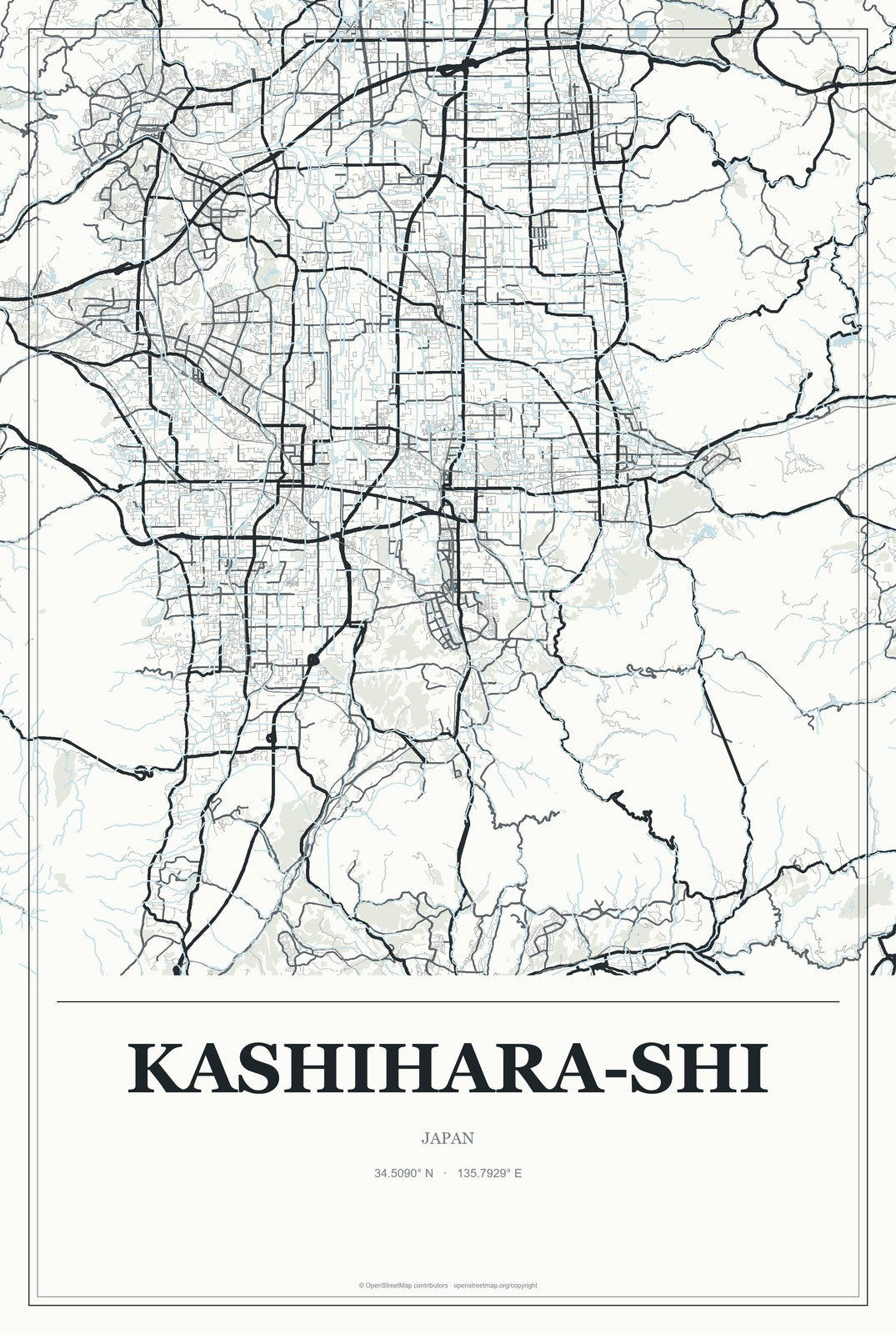 Kashihara-shi, Japan City Map Aluminum Sign in Gallery Air style