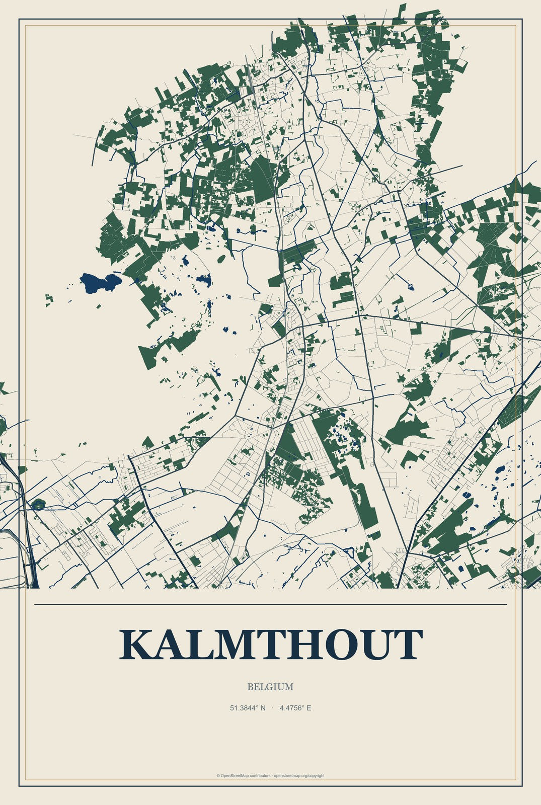 Kalmthout, Belgium City Map Aluminum Sign in Coastal Cutout style