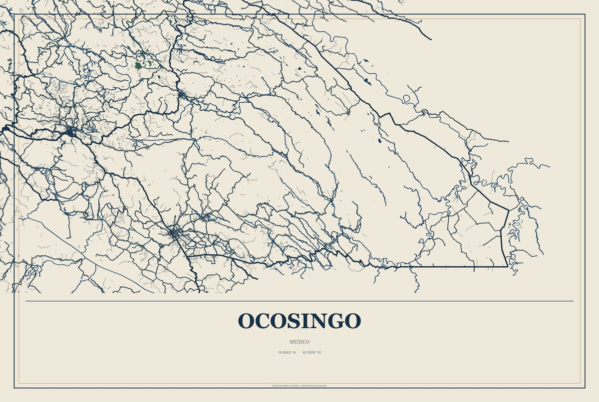 Ocosingo, Mexico City Map Aluminum Sign in Coastal Cutout style