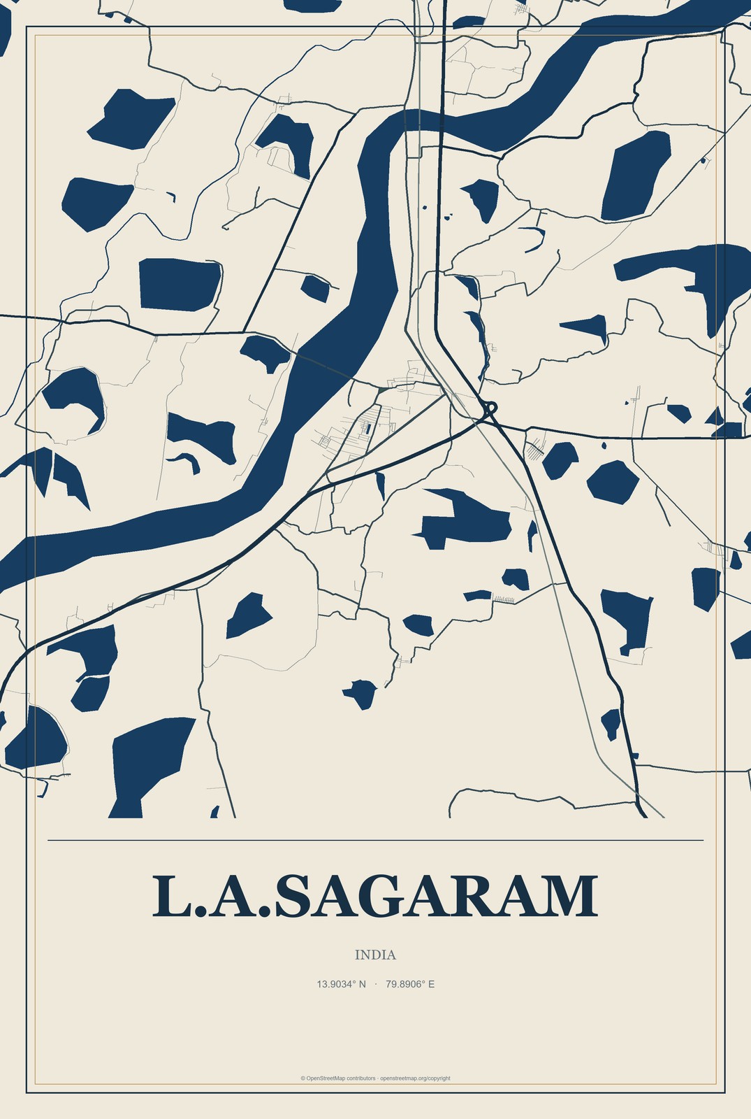 L.A.Sagaram, India City Map Aluminum Sign in Coastal Cutout style