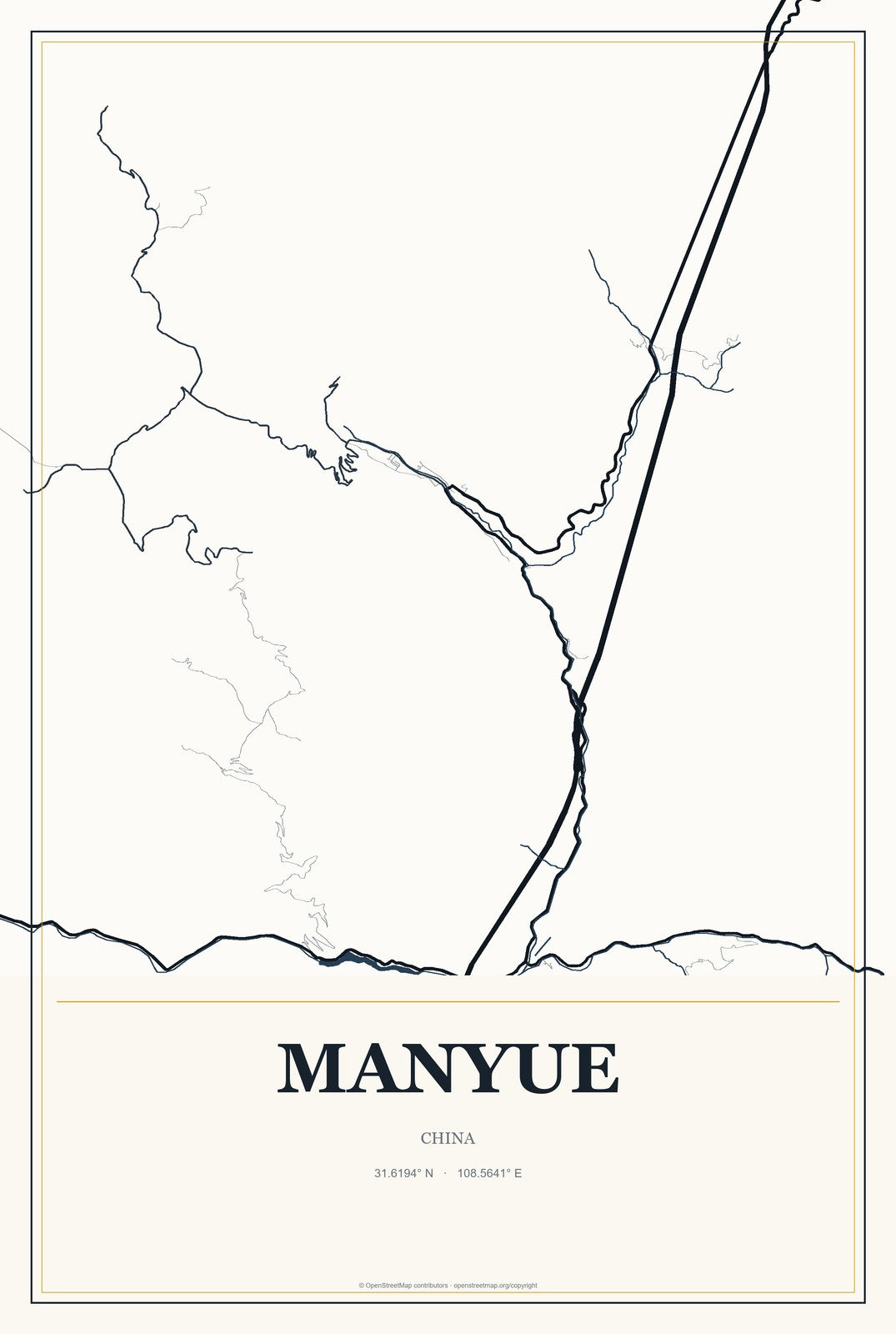 Manyue, China City Map Aluminum Sign in Citrine Modern style
