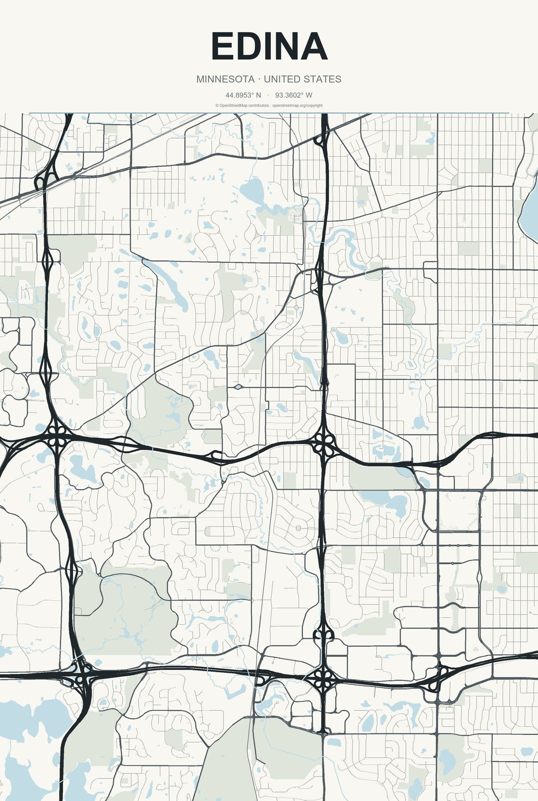 Edina, Minnesota City Map Aluminum Sign in Headline Atlas style