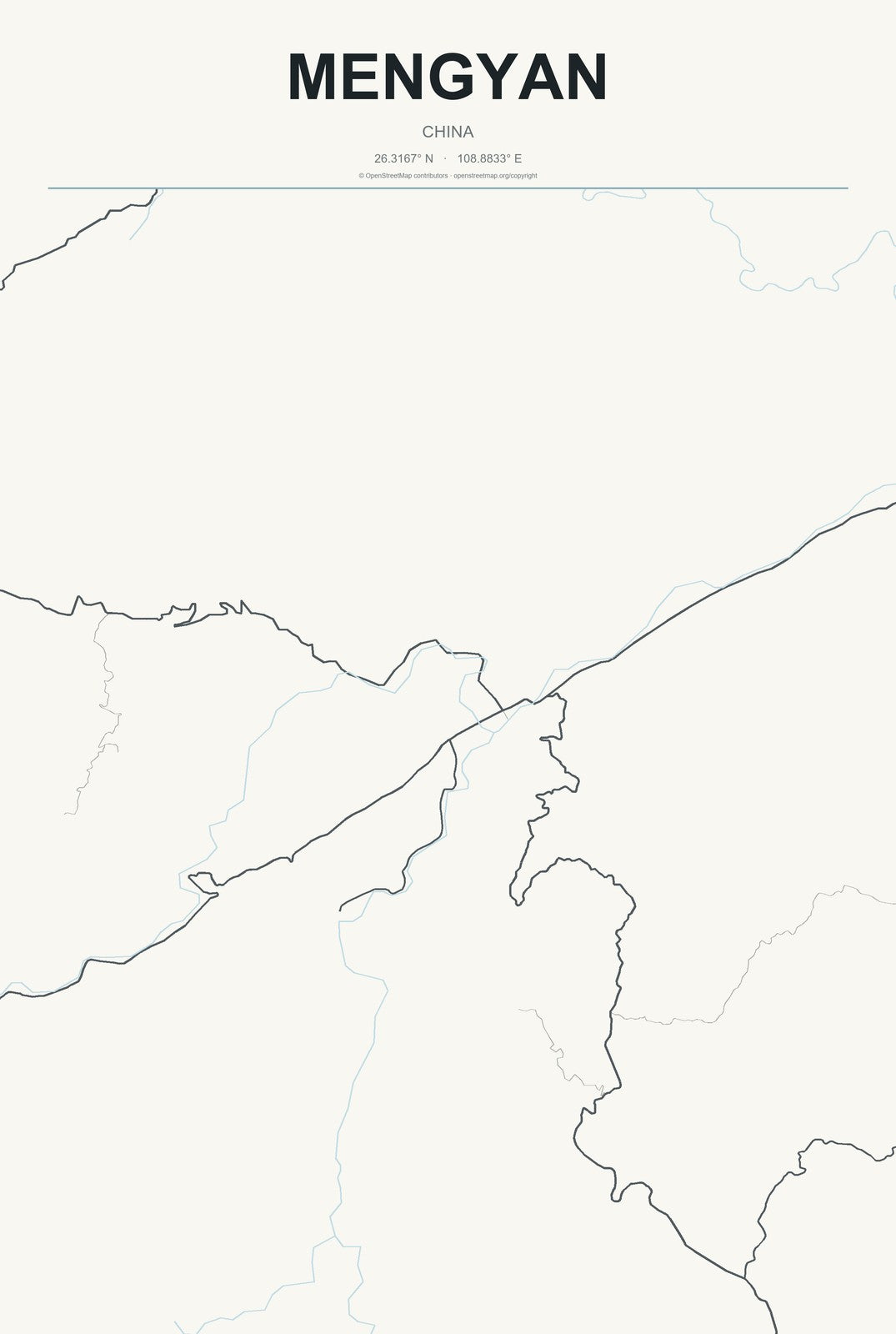 Mengyan, China City Map Aluminum Sign in Headline Atlas style