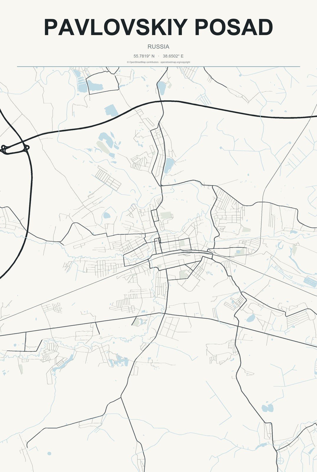 Pavlovskiy Posad, Russia City Map Aluminum Sign in Headline Atlas style