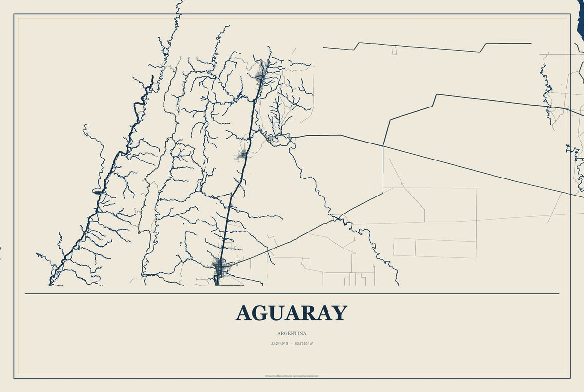 Aguaray, Argentina City Map Aluminum Sign in Coastal Cutout style