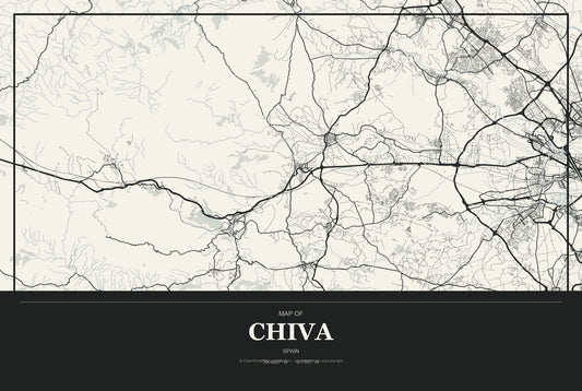 Chiva, Spain City Map Aluminum Sign in Museum Plaque style