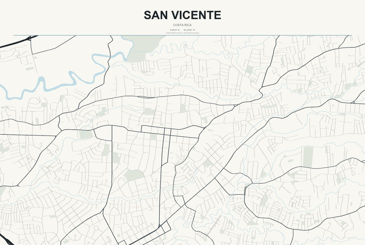 San Vicente, Costa Rica City Map Aluminum Sign in Headline Atlas style