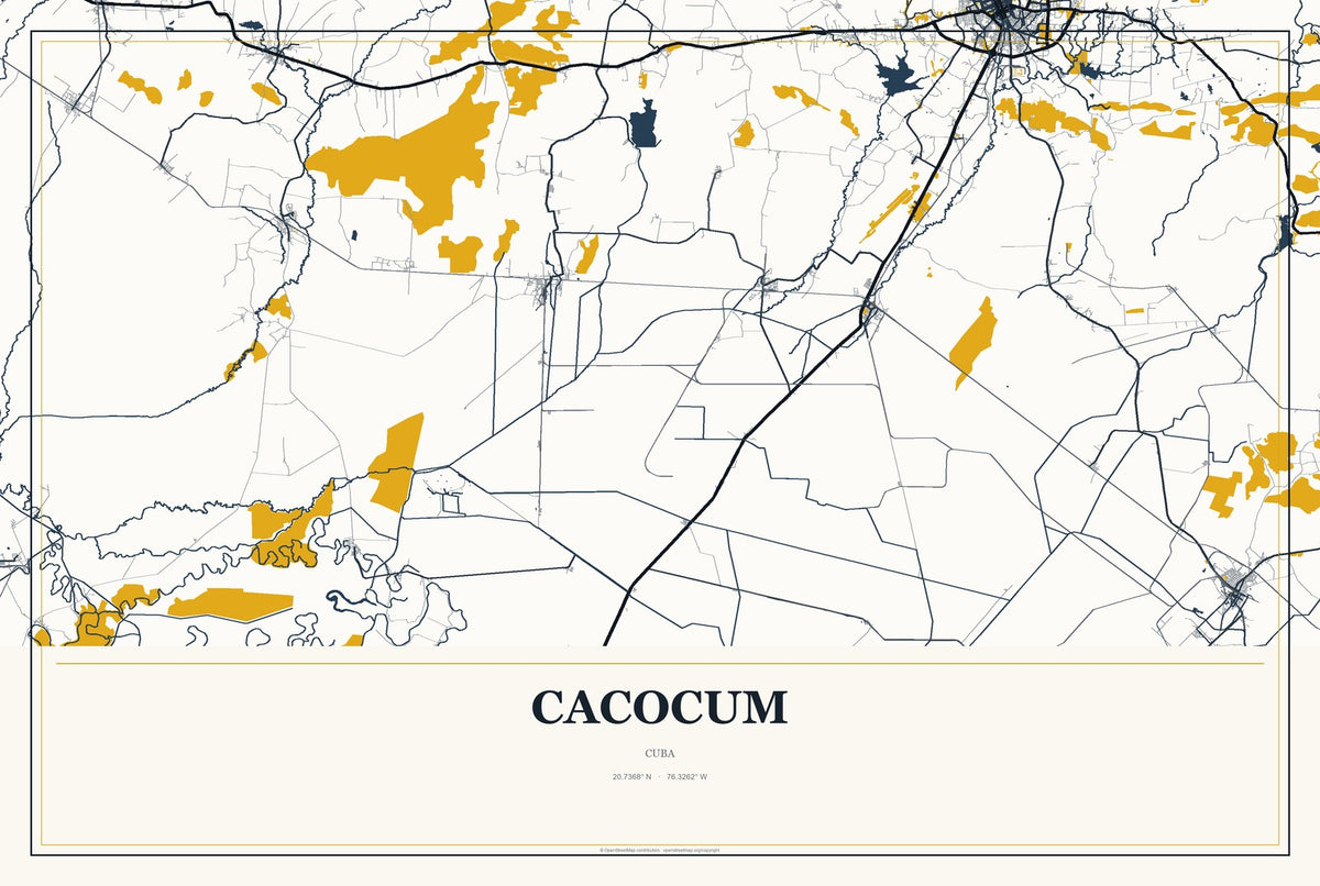 Cacocum, Cuba City Map Aluminum Sign in Citrine Modern style