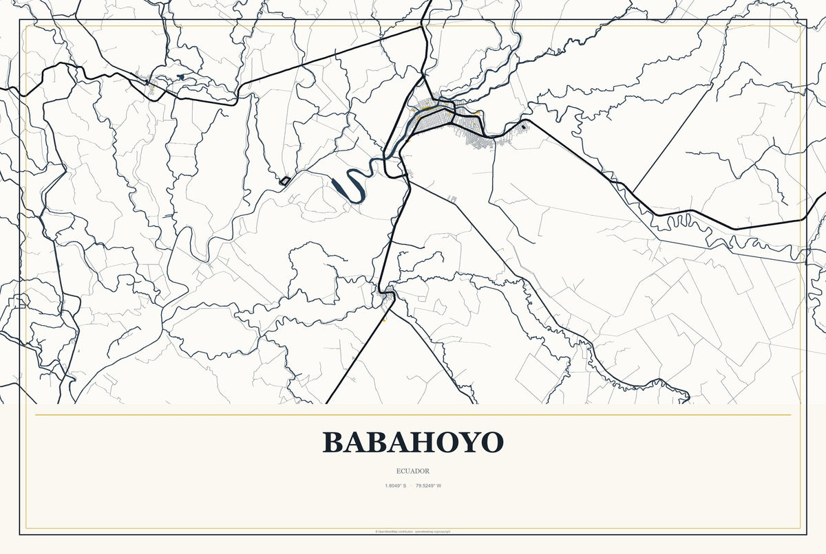 Babahoyo, Ecuador City Map Aluminum Sign in Citrine Modern style