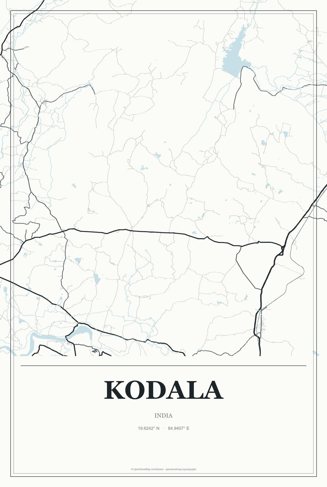 Kodala, India City Map Aluminum Sign in Gallery Air style