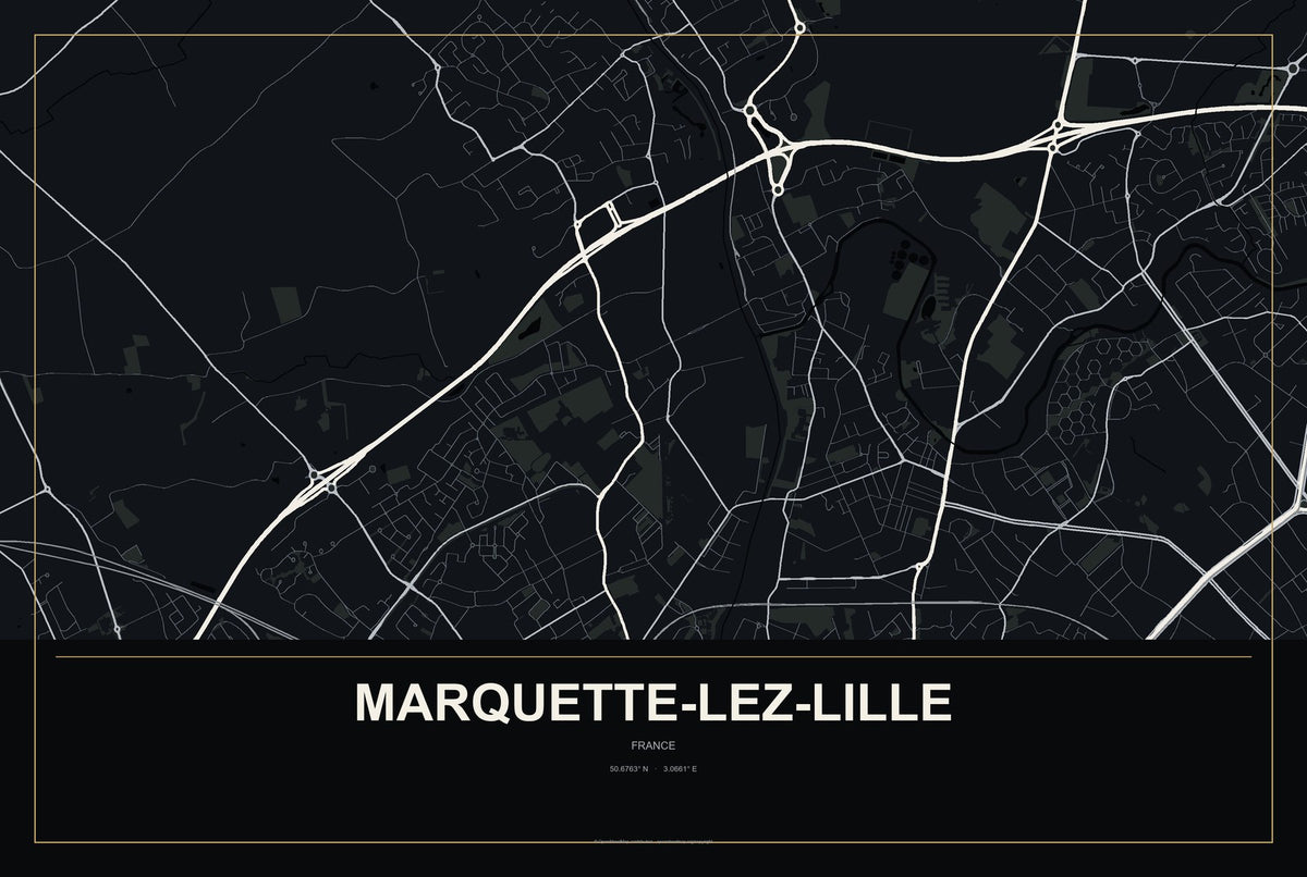 Marquette-lez-Lille, France City Map Aluminum Sign in Metropolitan Noir style