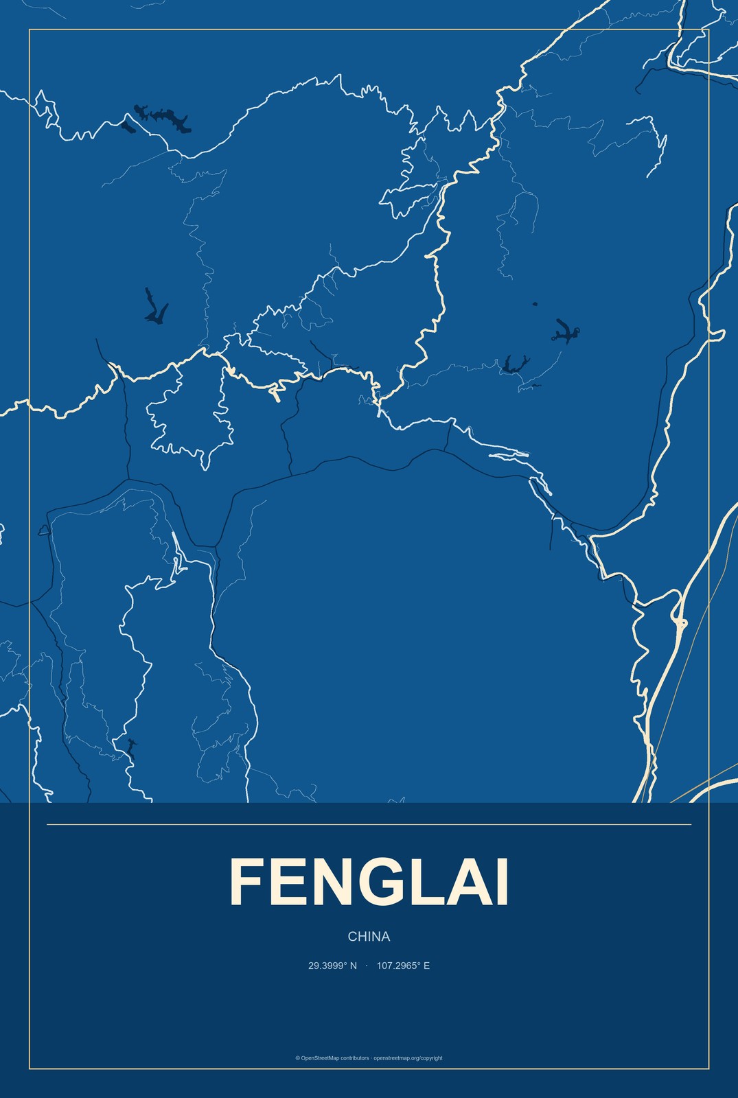 Fenglai, China City Map Aluminum Sign in Harbor Cobalt style