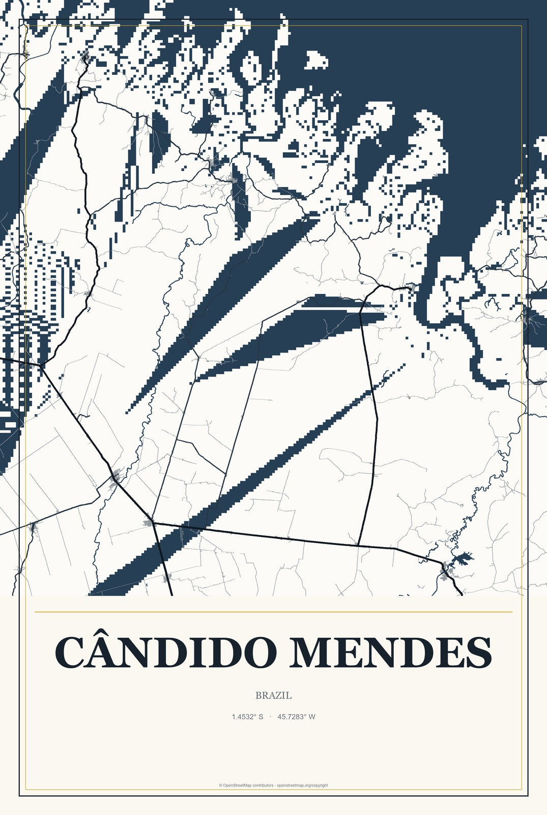 Cândido Mendes, Brazil City Map Aluminum Sign in Citrine Modern style