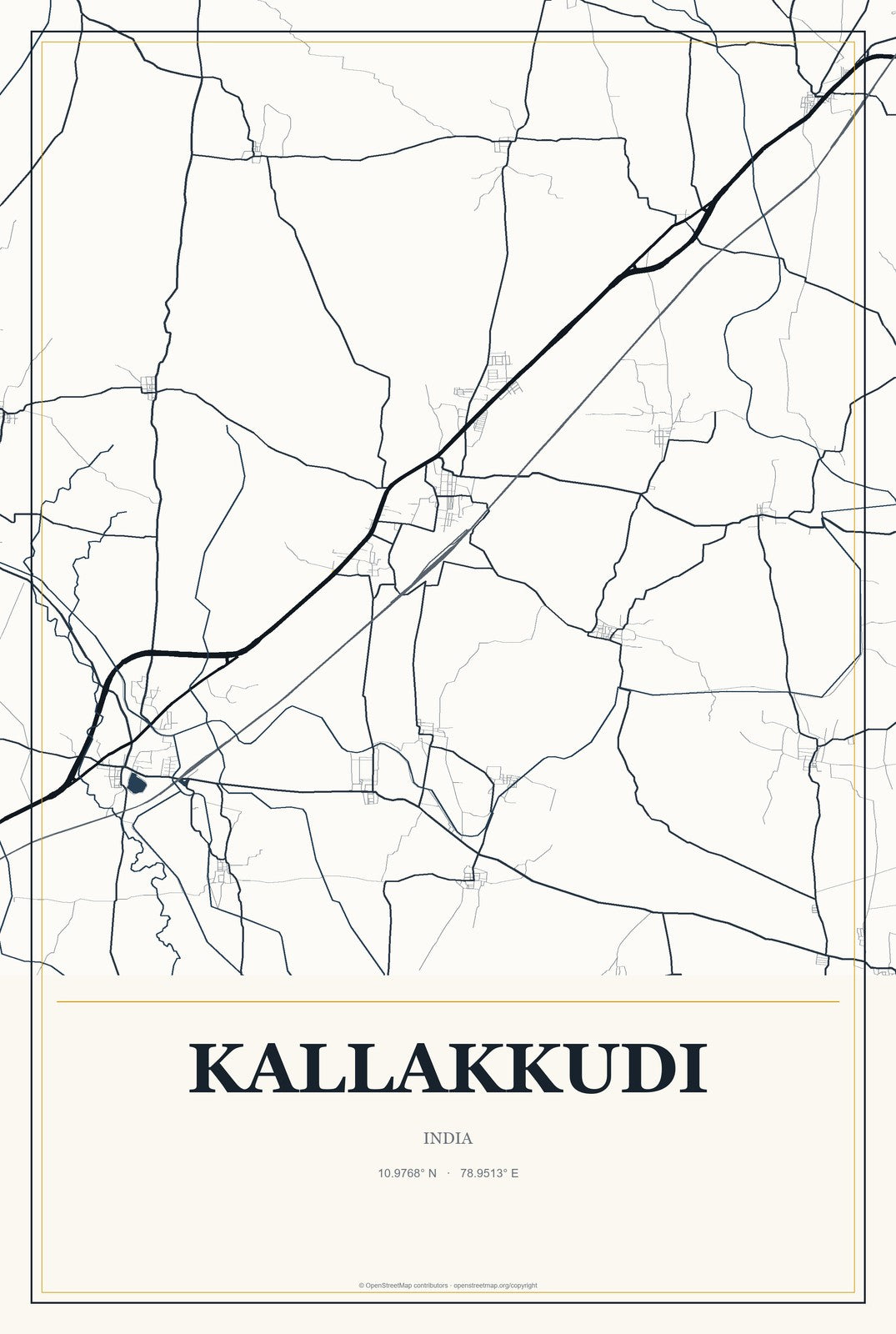 Kallakkudi, India City Map Aluminum Sign in Citrine Modern style