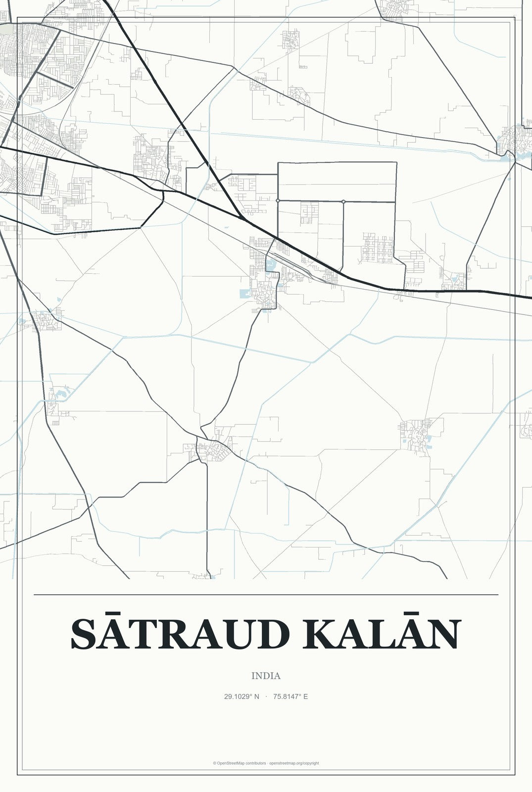 Sātraud Kalān, India City Map Aluminum Sign in Gallery Air style
